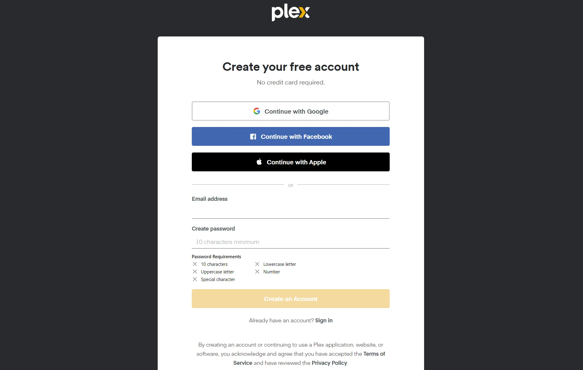 Sign Up Plex https://www.plex.tv/sign-up/